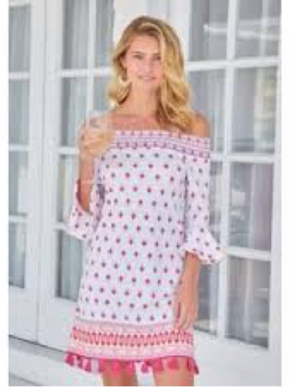 Cabana Life Tulum Coverluxe Smocked Dress Off Shoulder Tassel Hem UPF Medium